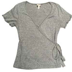 Caution to the Wind Top Short Sleeve Wrap Shirt‎ Grey Women's M Casual Neutral